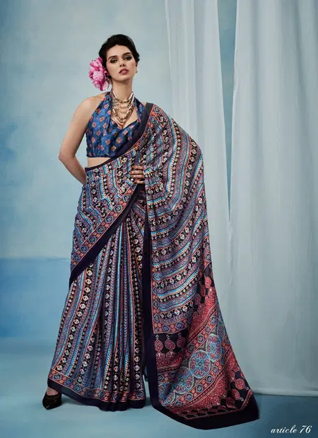 Ajrakh Silk By Sosy Satin Georgette Printed Uniform Wear Sarees Orders In India